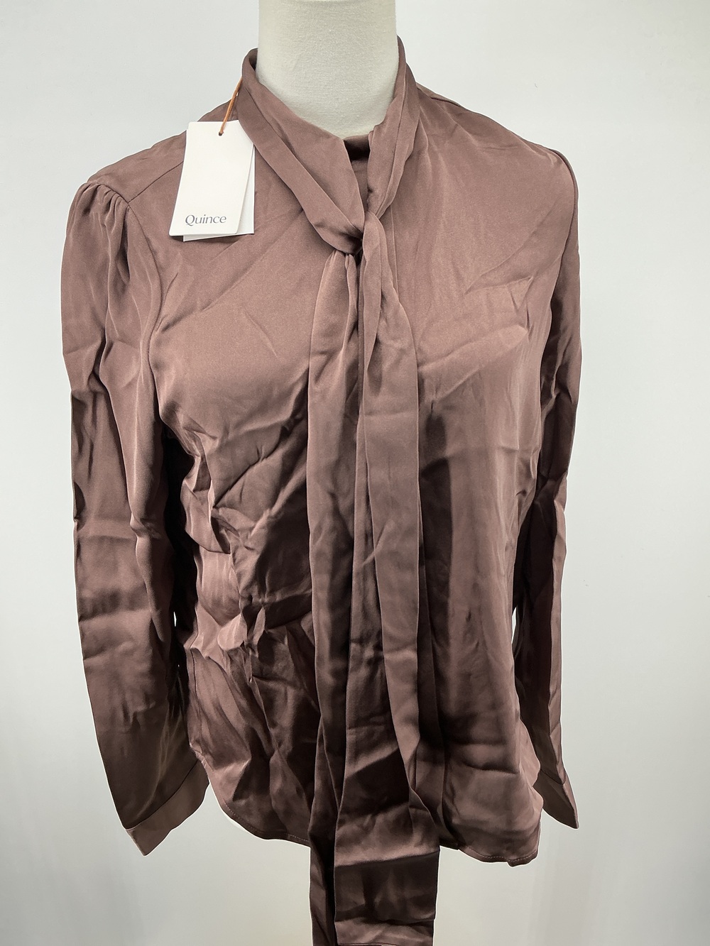 Washable Stretch Silk Tie Neck Blouse